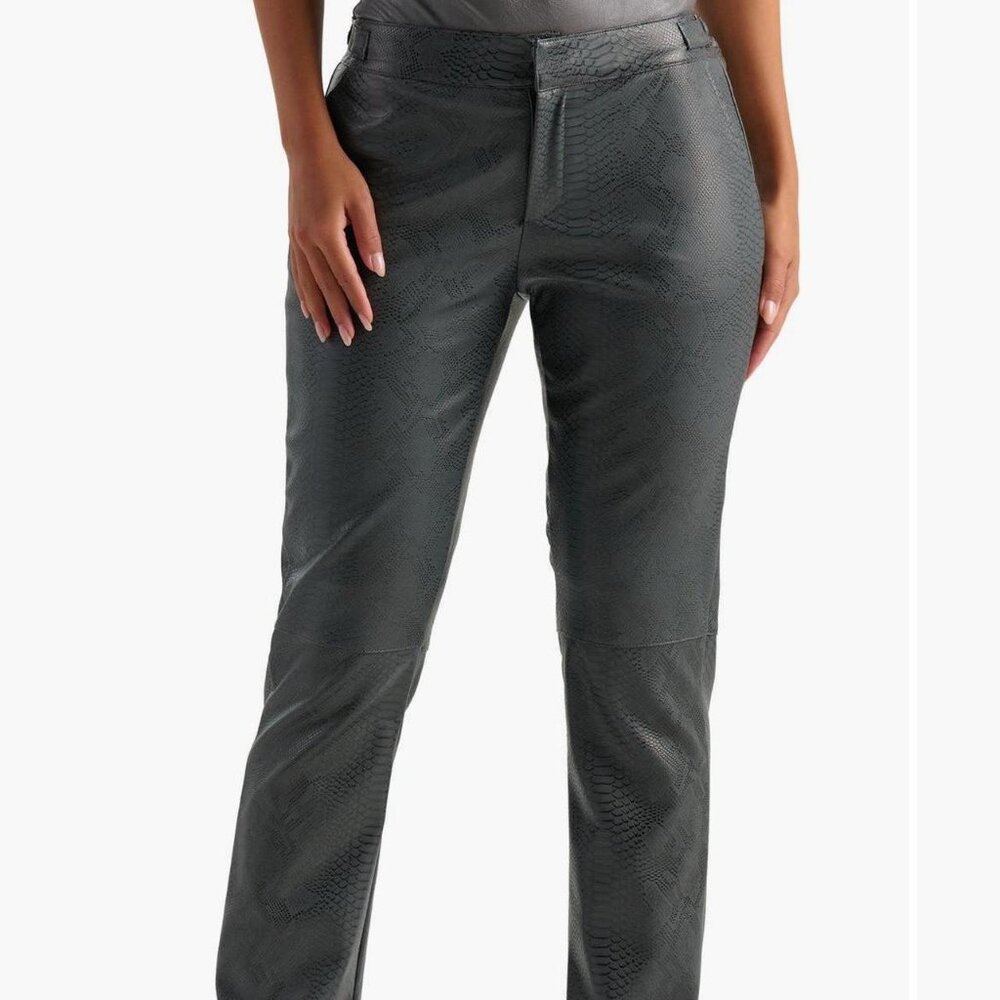 Naked Wardrobe Snakeskin Print Faux Leather Pants NWOT Women's Size XS Gray Blk